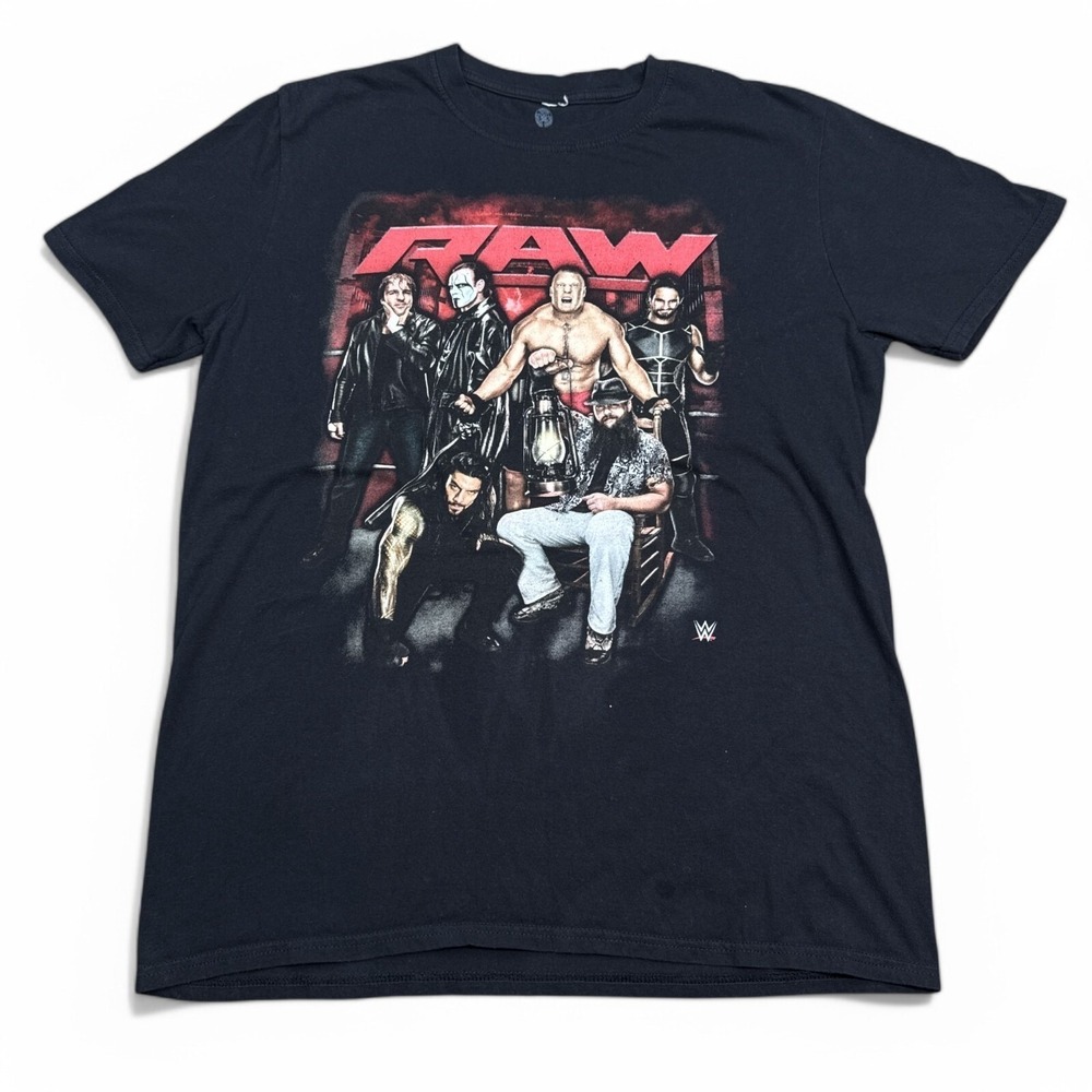 WWE RAW Y2K Tee Shirt Adult Size Large Black Big Print Logo Wrestling Brock
